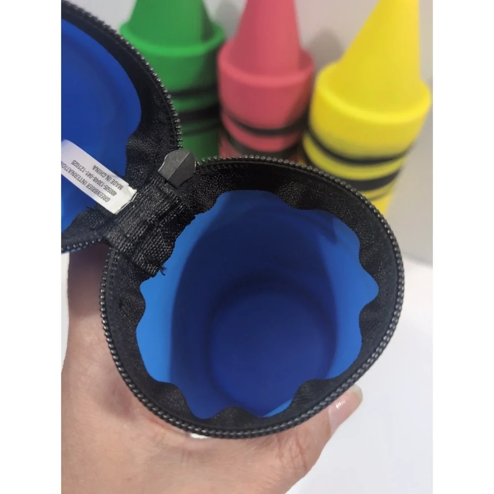 New Crayon Shaped Zipper Silicone Pencil Pen Crayons Pouch Set Of 4